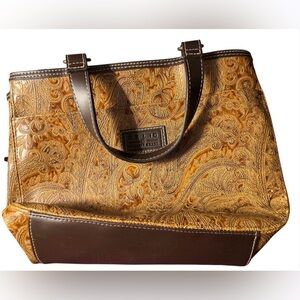AB023 Relic by Fossil Paisley Embossed Tooled Vegan Leather Satchel Tote Handbag